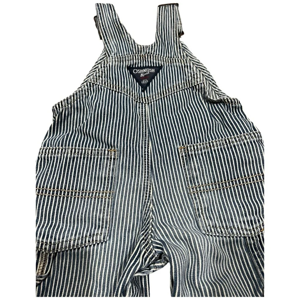 OshKosh B'gosh Hickory Blue and White Striped Overalls unisex size 12m
